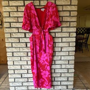 Sugarlips Vibrant Red and Pink Floral Midi Dress